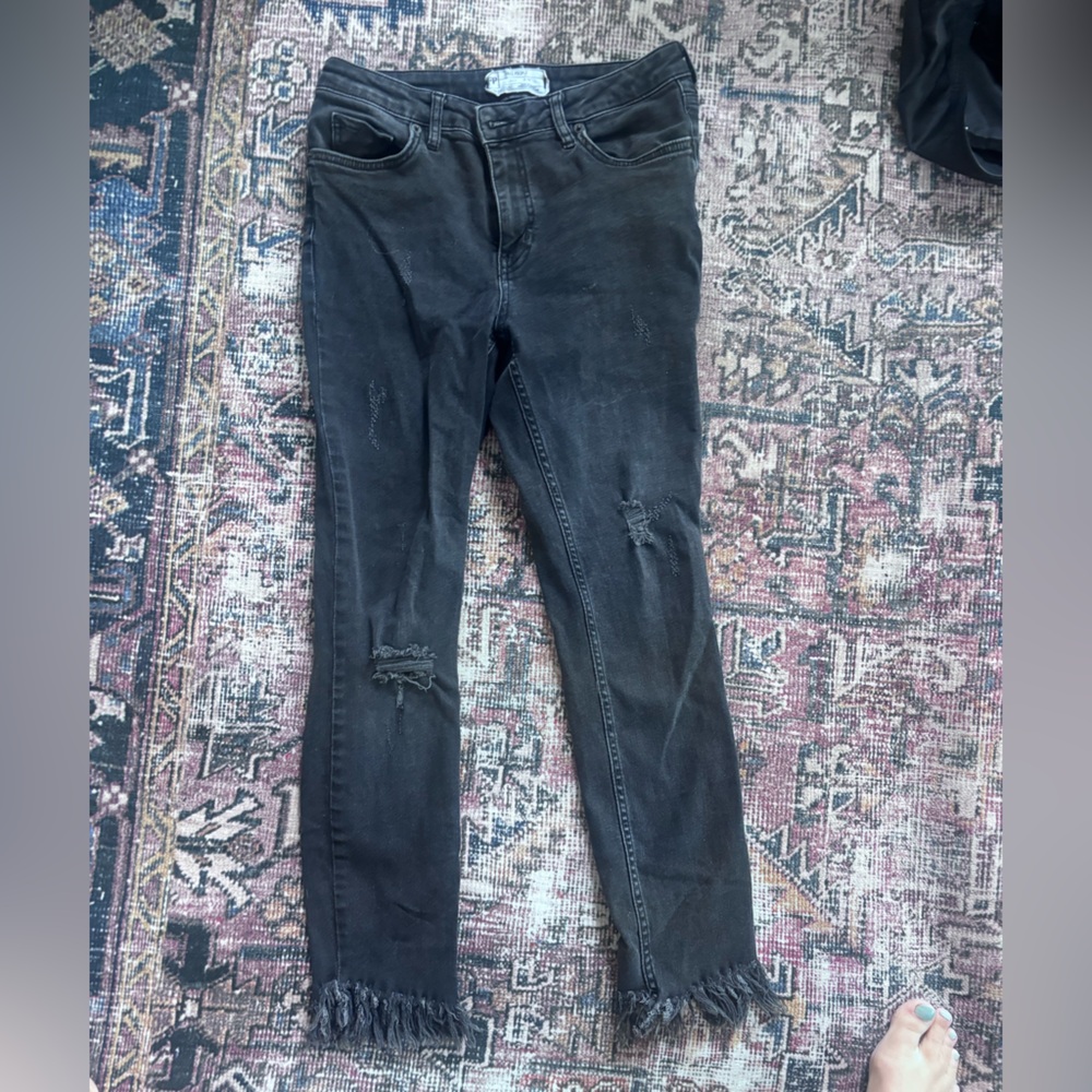Free People Washed Black High-Rise Skinny Jeans